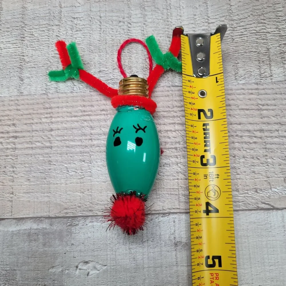 Vintage Christmas Ornament Reindeer Hand Made C9 Bulb Pom Pom Pipe Cleaners